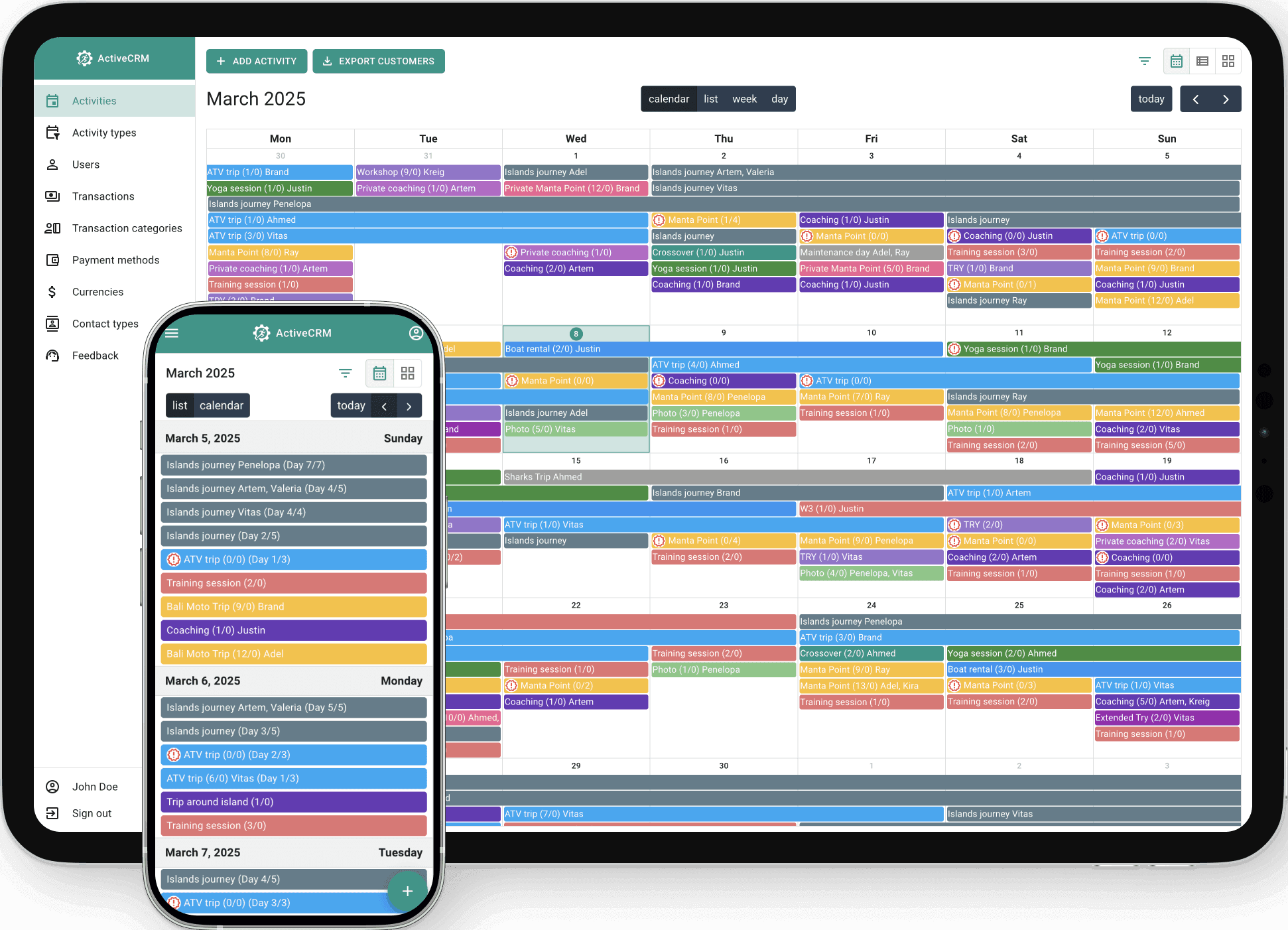 ActiveCRM dashboard preview on different devices